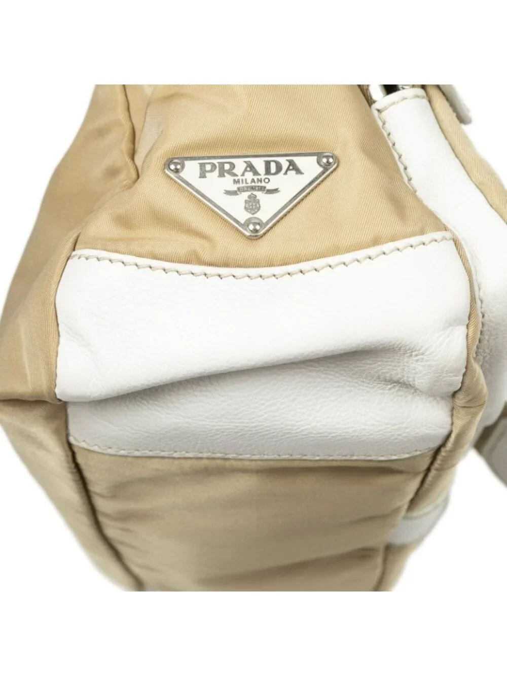 Prada Buckle Flap Bag Crossbody Beige Ivory Nylon Canvas